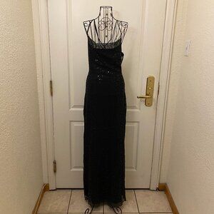 Vintage NWT Parallel Black Beaded Maxi Column Backless Dress Gown Size Small